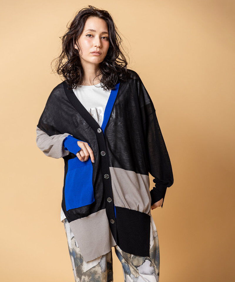  「カラーブロックニットカーディガン」|カーディガン|