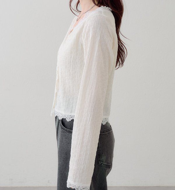  「レース切替カーディガン」|Tシャツ・カットソー|