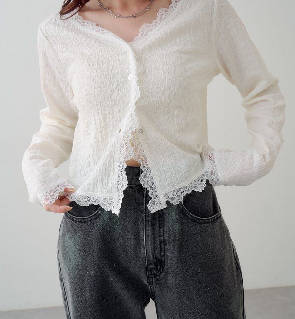  「レース切替カーディガン」|Tシャツ・カットソー|
