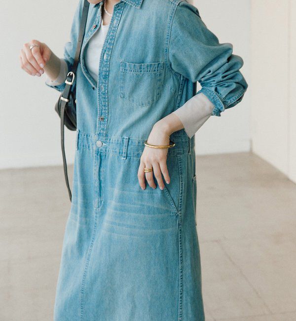  「【MONN&times;Yoshiiiiii】デニムシャツワンピース」|ワンピース|ブルー