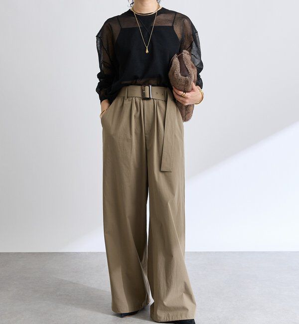  「【こなれ感抜群】ベルテッドワイドパンツ」|チノ|