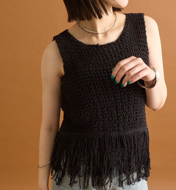  「フリンジニットベスト」|ベスト・ジレ|ブラック