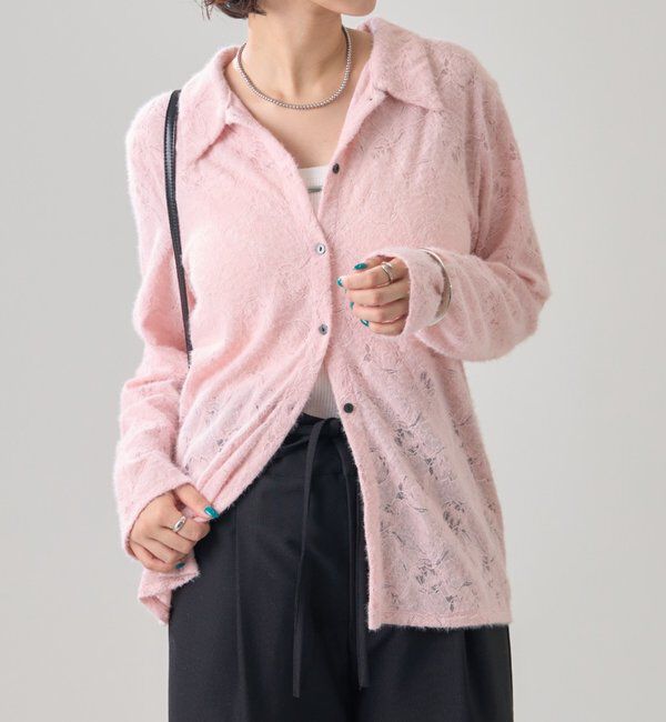  「襟付きシャギーカーディガン」|Tシャツ・カットソー|ピンク