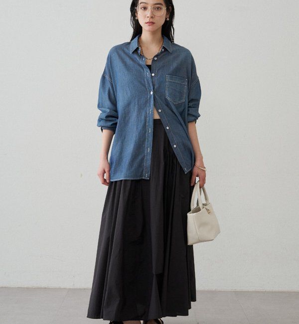  「【@_shirabe.s_コラボ】シアーデニムタックシャツ」|シャツ・ブラウス|