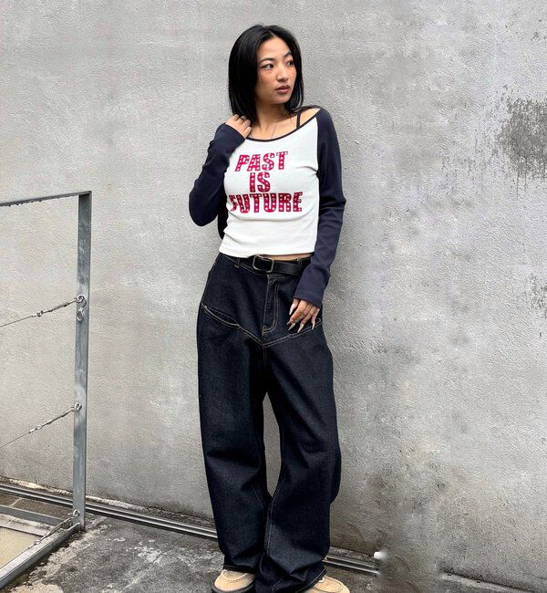  「スタースタッズラグランロゴトップス」|Tシャツ・カットソー|