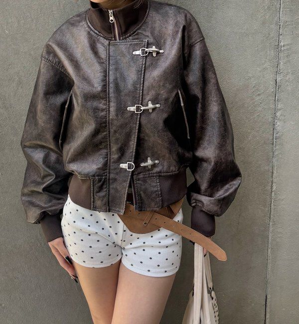  「ファイヤーマンショートブルゾン(フェイクレザー/デニム)」|ブルゾン・スタジャン|