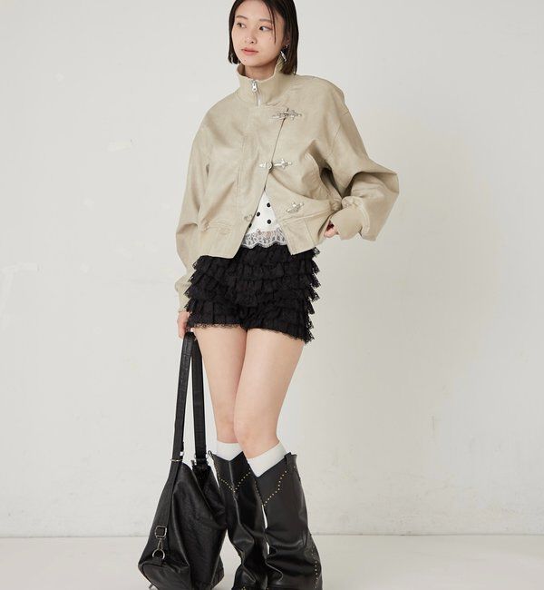  「ファイヤーマンショートブルゾン(フェイクレザー/デニム)」|ブルゾン・スタジャン|