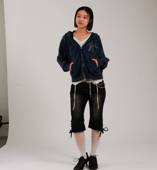  「【UNISEX】KOOKY'N KYケミカルラインストーンジップパーカー」|パーカー|