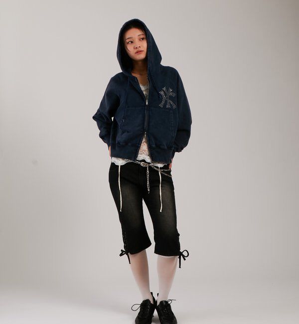  「【UNISEX】KOOKY'N KYケミカルラインストーンジップパーカー」|パーカー|