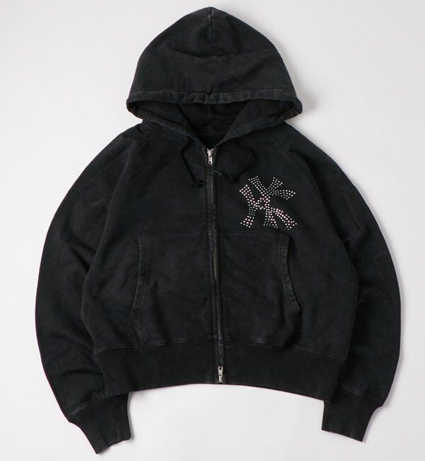  「【UNISEX】KOOKY'N KYケミカルラインストーンジップパーカー」|パーカー|ブラック