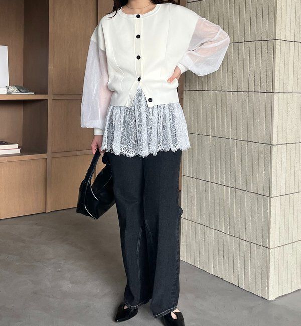  「【WEB/ルミネエスト新宿限定カラー・ピンク】シアースリーブショートカーディガン」|カーディガン|