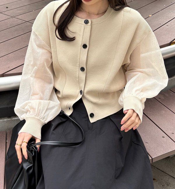  「【WEB/ルミネエスト新宿限定カラー・ピンク】シアースリーブショートカーディガン」|カーディガン|