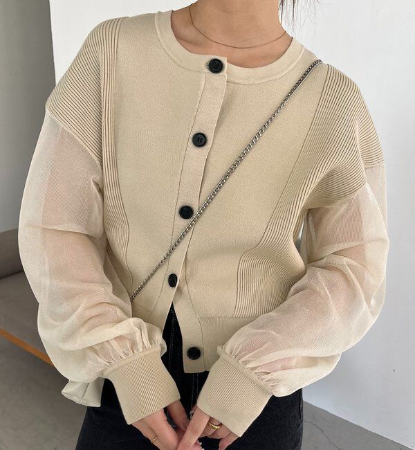  「【WEB/ルミネエスト新宿限定カラー・ピンク】シアースリーブショートカーディガン」|カーディガン|