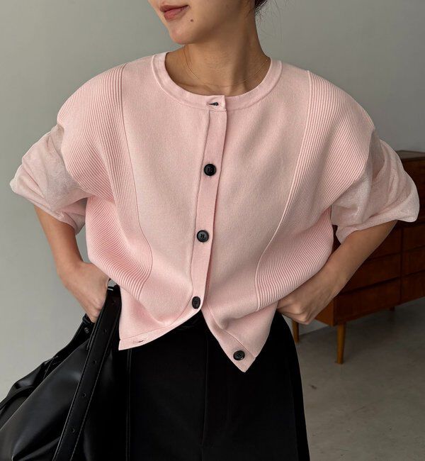  「【WEB/ルミネエスト新宿限定カラー・ピンク】シアースリーブショートカーディガン」|カーディガン|