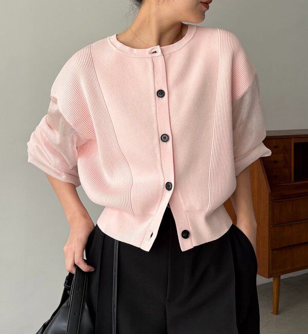  「【WEB/ルミネエスト新宿限定カラー・ピンク】シアースリーブショートカーディガン」|カーディガン|