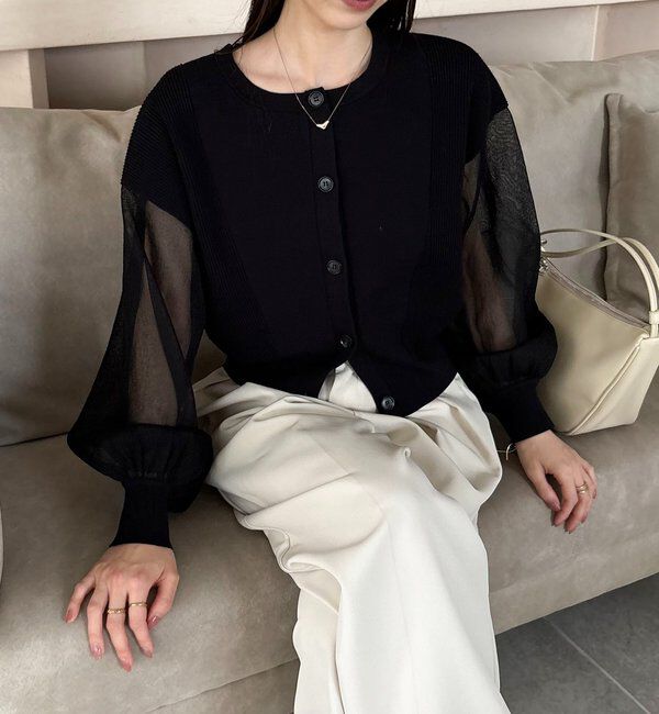  「【WEB/ルミネエスト新宿限定カラー・ピンク】シアースリーブショートカーディガン」|カーディガン|ブラック