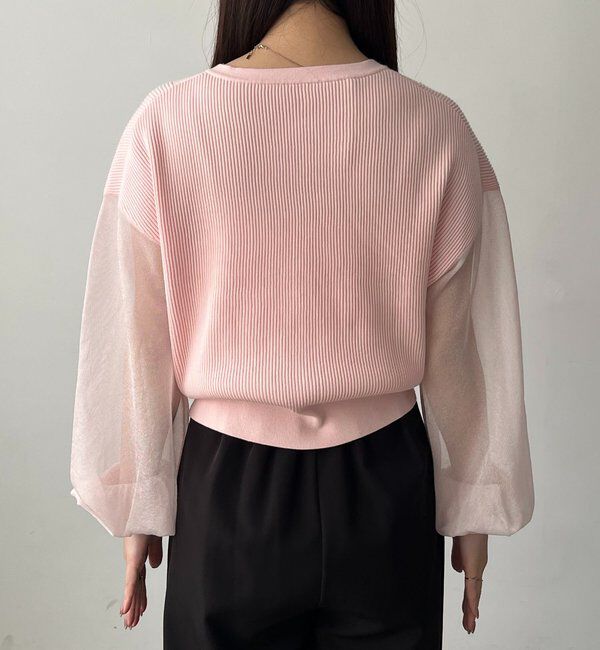  「【WEB/ルミネエスト新宿限定カラー・ピンク】シアースリーブショートカーディガン」|カーディガン|