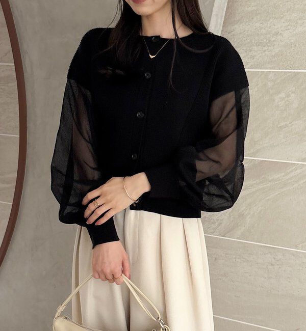  「【WEB/ルミネエスト新宿限定カラー・ピンク】シアースリーブショートカーディガン」|カーディガン|