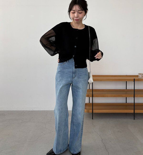  「【WEB/ルミネエスト新宿限定カラー・ピンク】シアースリーブショートカーディガン」|カーディガン|