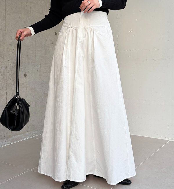  「【低身長サイズあり】切替コットンフレアスカート」|スカート|