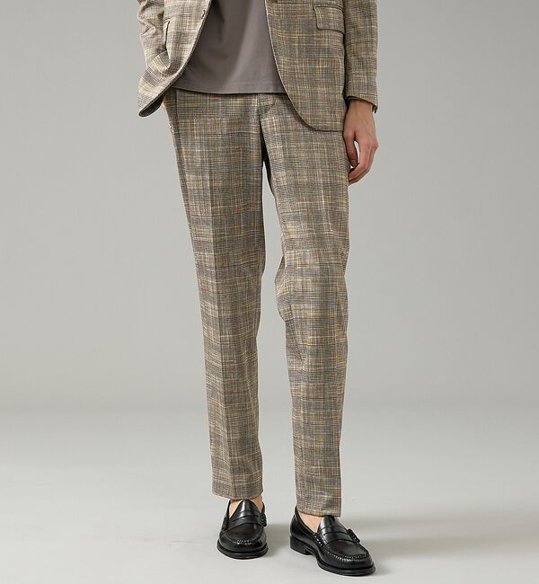 ABAHOUSE「【セットアップ対応】チェック柄 ライトポンチ イージースラックス / ストレッチ」|スラックス|ベージュ