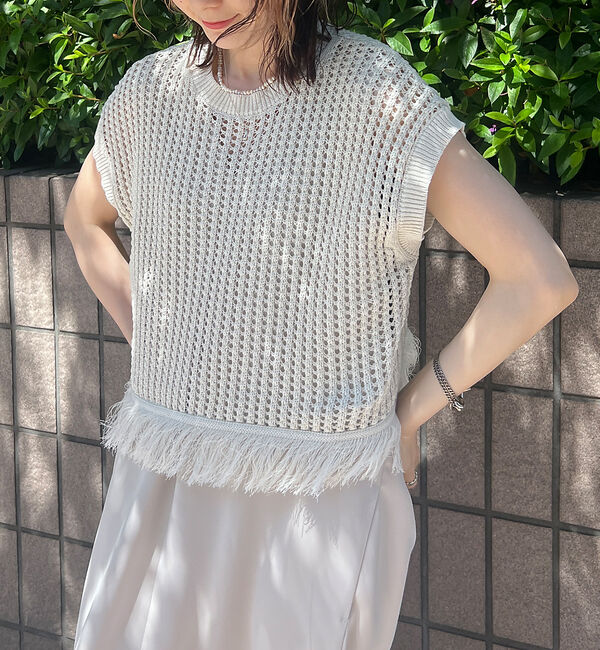 Rouge vif「メッシュニットフリンジショートプルオーバー」|ニット・セーター|