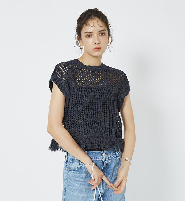 Rouge vif「メッシュニットフリンジショートプルオーバー」|ニット・セーター|