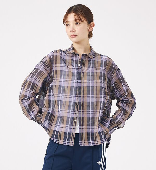 Rouge vif「【Le Melange/ル・メランジュ】シアーチェックシャツ/ シアー/メンズラ」|シャツ・ブラウス|ネイビー