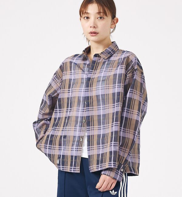 Rouge vif「【Le Melange/ル・メランジュ】シアーチェックシャツ/ シアー/メンズラ」|シャツ・ブラウス|