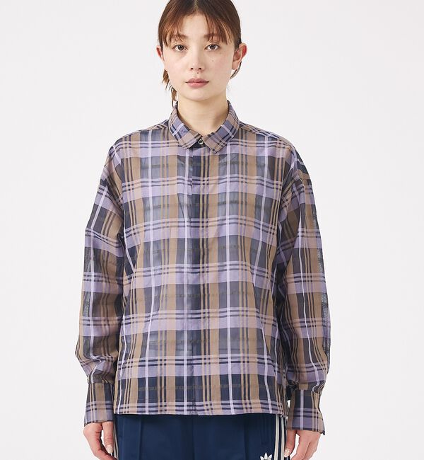 Rouge vif「【Le Melange/ル・メランジュ】シアーチェックシャツ/ シアー/メンズラ」|シャツ・ブラウス|