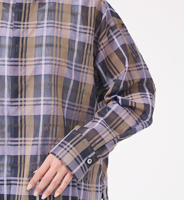 Rouge vif「【Le Melange/ル・メランジュ】シアーチェックシャツ/ シアー/メンズラ」|シャツ・ブラウス|