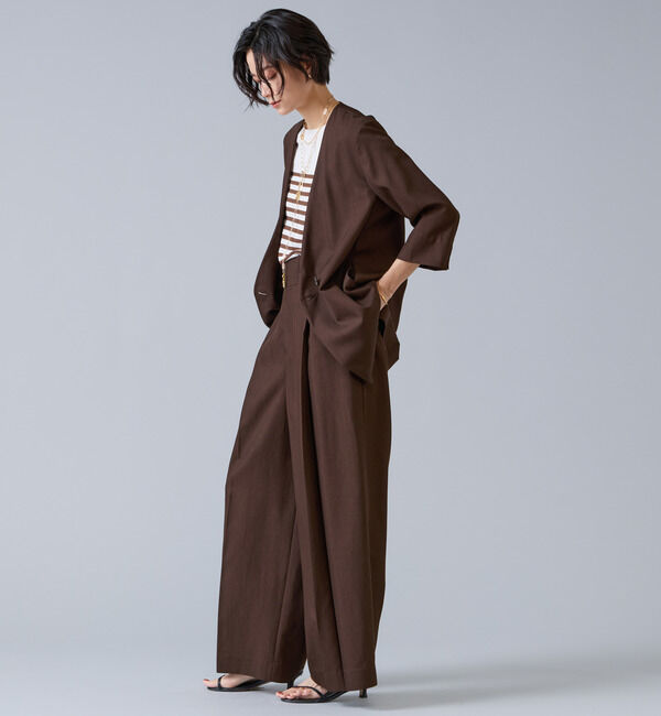 Liesse「テンセルナイロンVカラージャケット」|ノーカラージャケット|