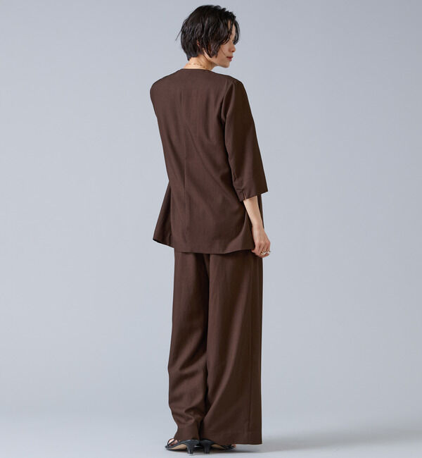 Liesse「テンセルナイロンVカラージャケット」|ノーカラージャケット|