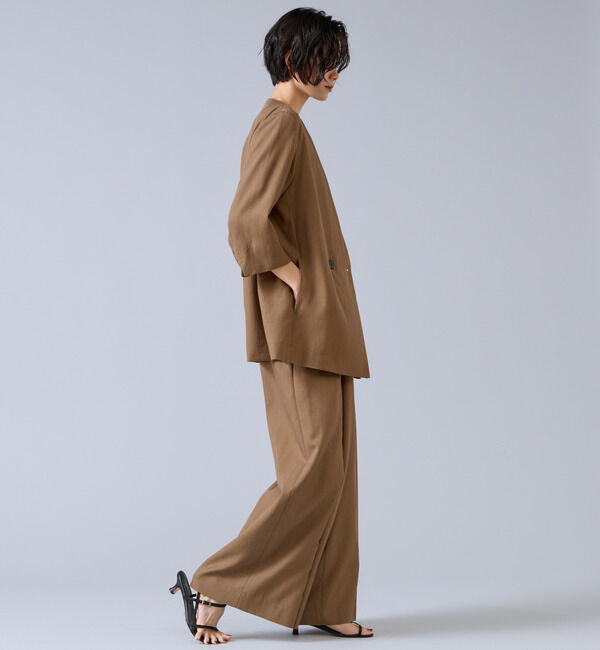 Liesse「テンセルナイロンVカラージャケット」|ノーカラージャケット|