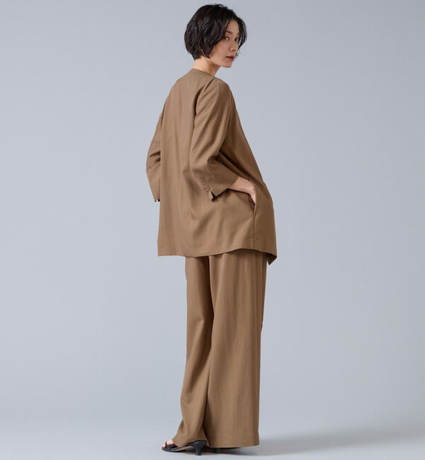 Liesse「テンセルナイロンVカラージャケット」|ノーカラージャケット|