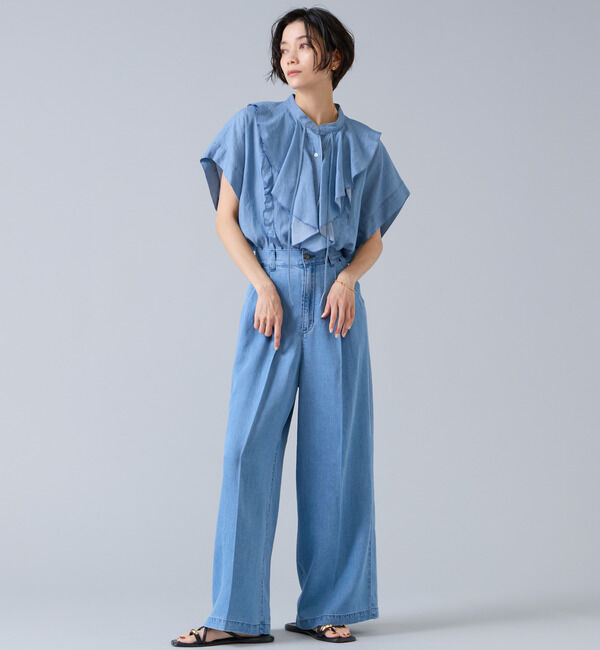 Liesse「シアーデニムフリルブラウス」|シャツ・ブラウス|