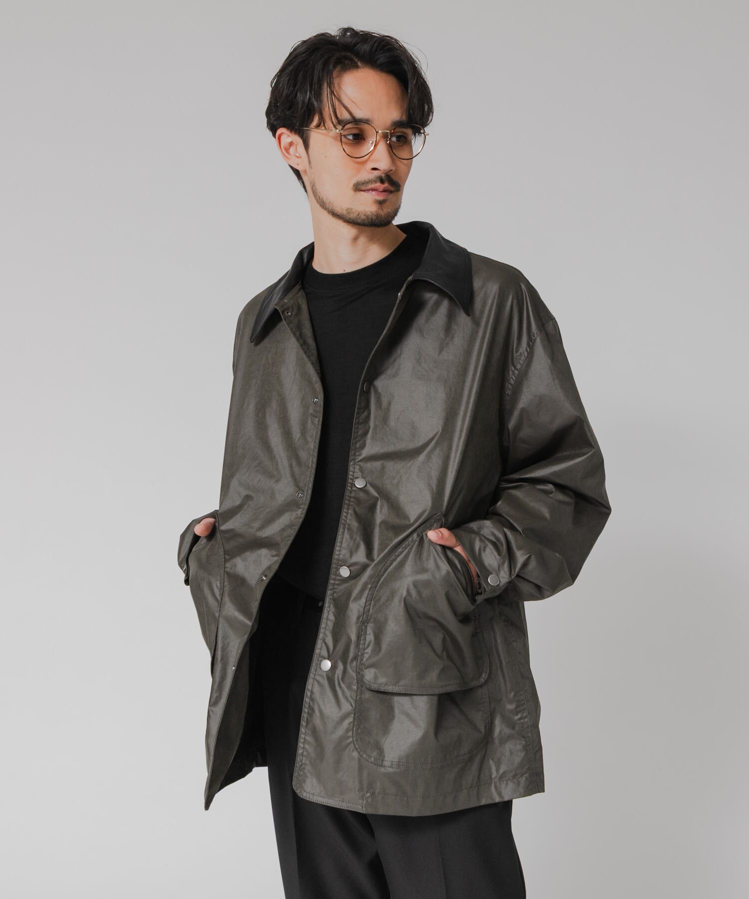 URBAN RESEARCH「NYLON HUNTING JACKET」|ノーカラーコート|