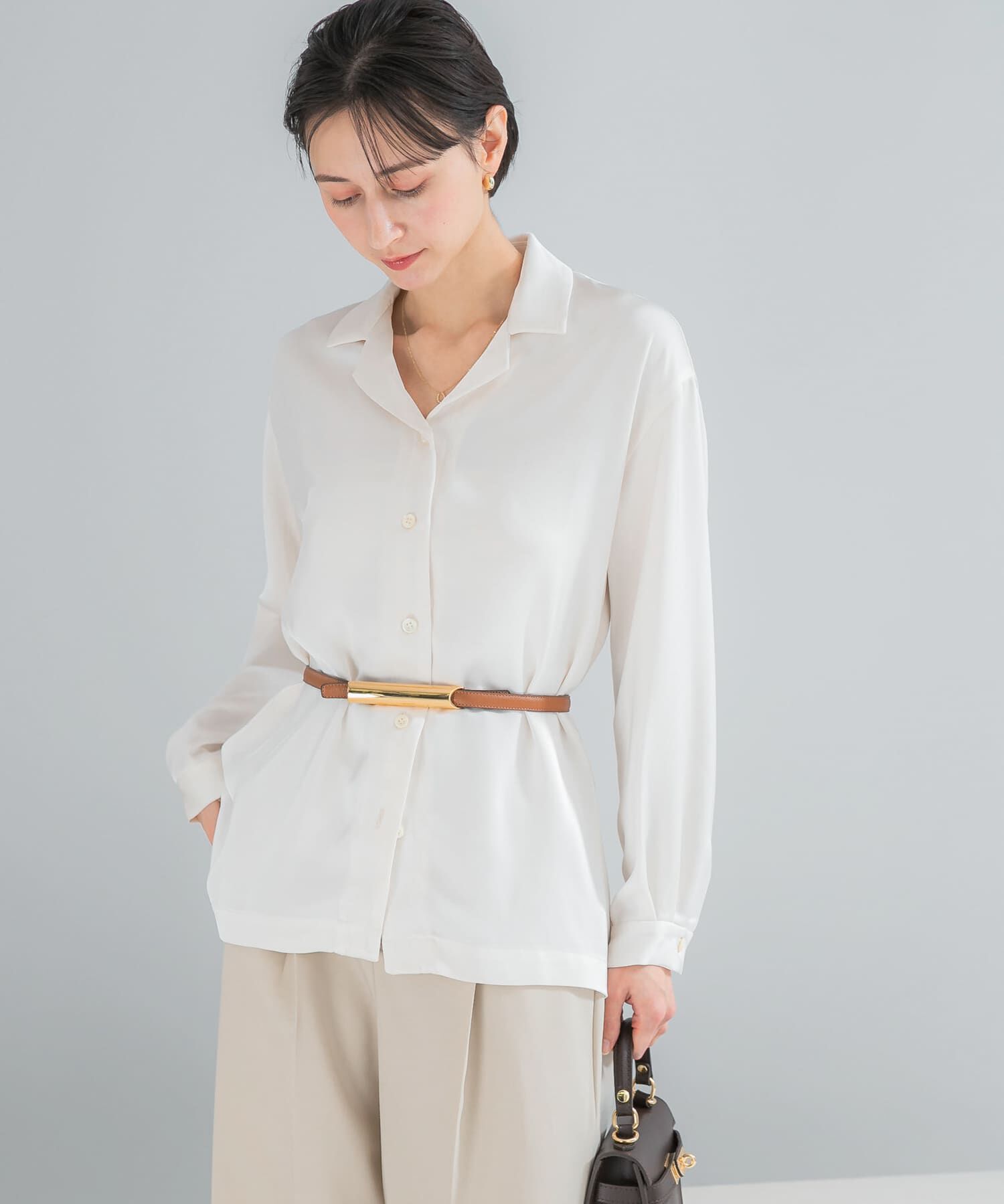 URBAN RESEARCH ROSSO「オープンカラーヴィンテージシルキーサテンブラウス」|シャツ・ブラウス|