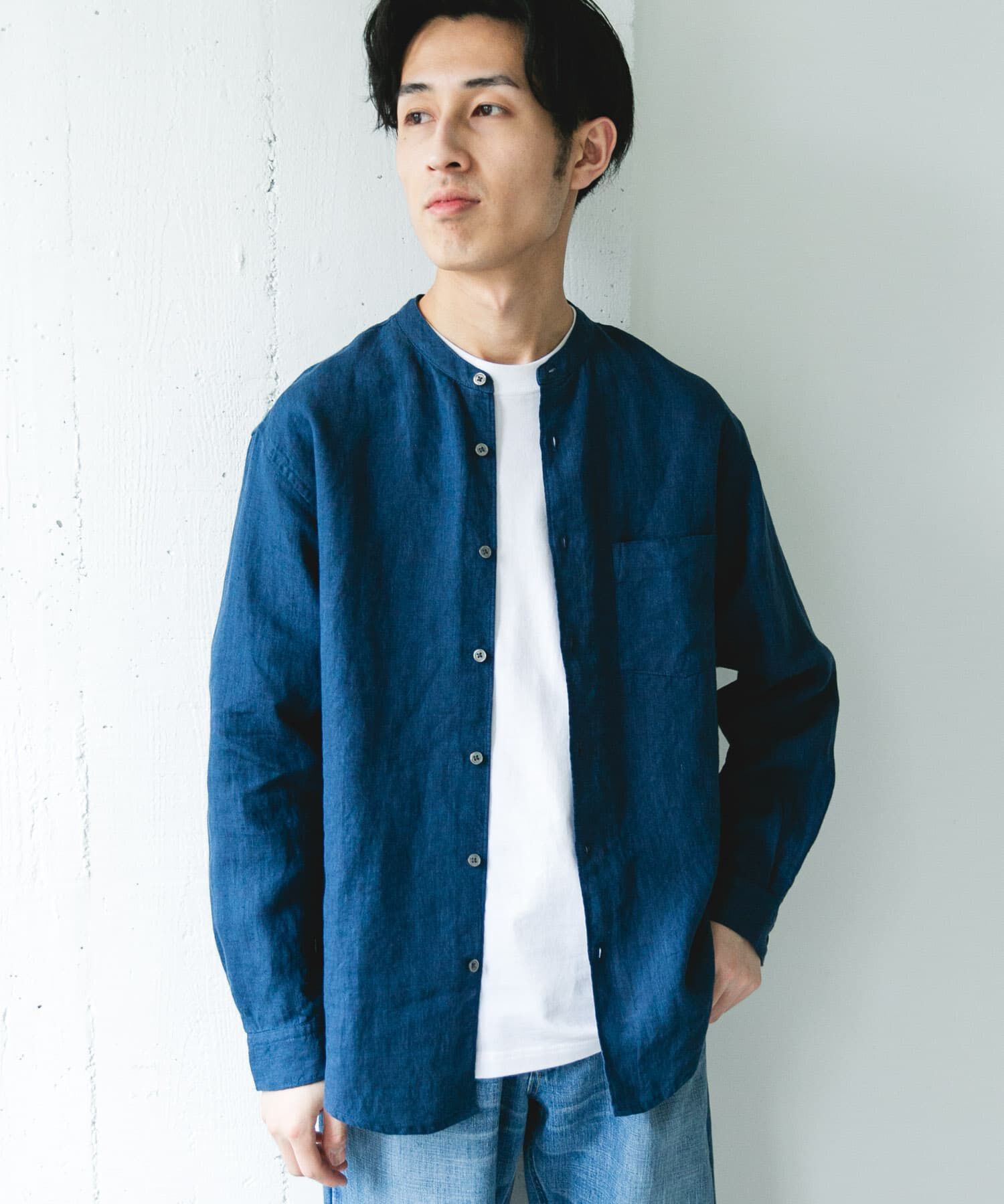 URBAN RESEARCH DOORS「シルケットリネン バンドカラーロングスリーブシャツ」|シャツ・ブラウス|