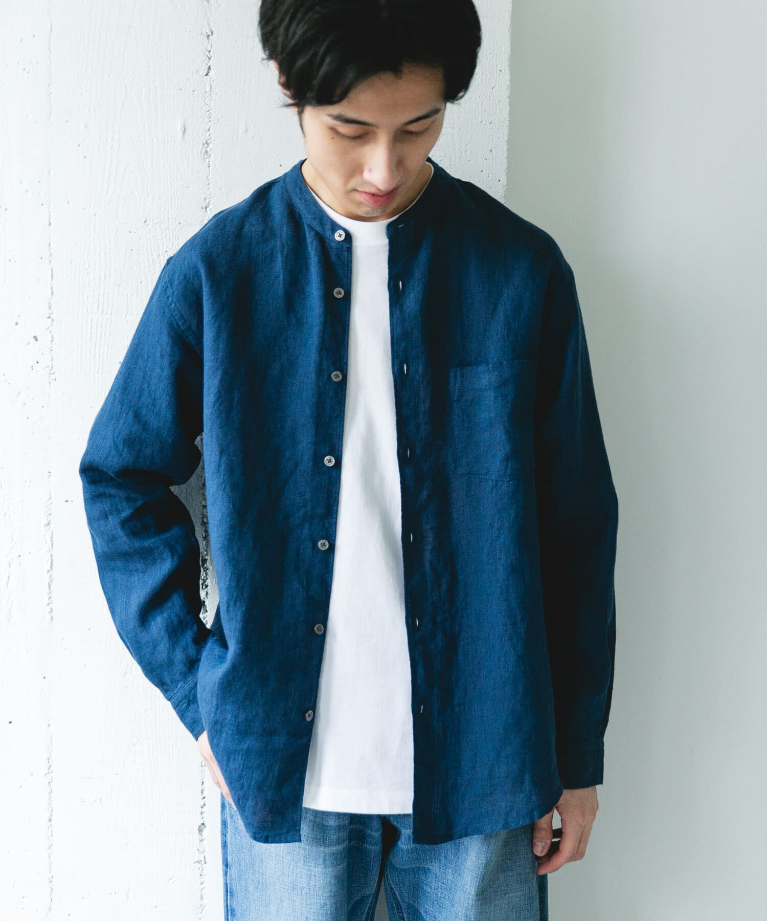 URBAN RESEARCH DOORS「シルケットリネン バンドカラーロングスリーブシャツ」|シャツ・ブラウス|