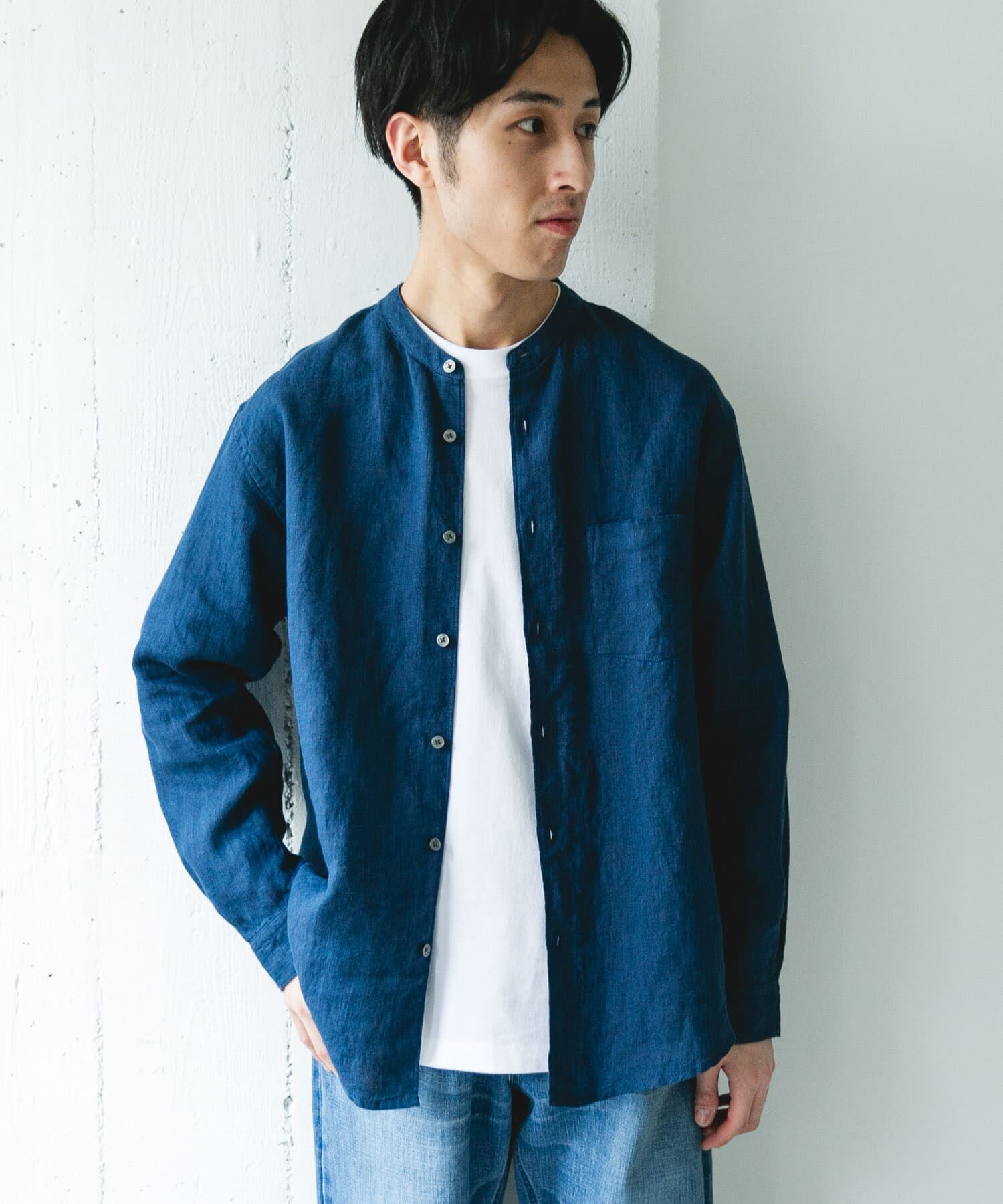 URBAN RESEARCH DOORS「シルケットリネン バンドカラーロングスリーブシャツ」|シャツ・ブラウス|