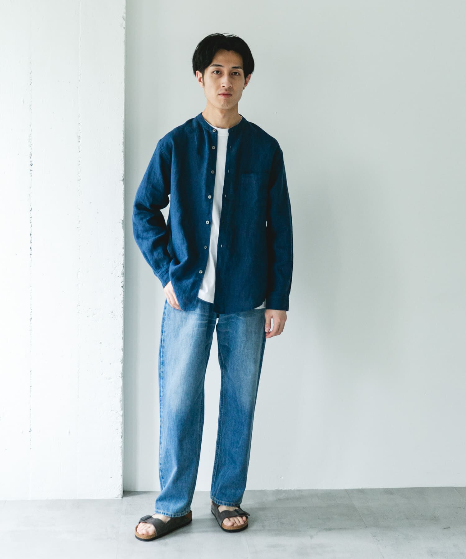 URBAN RESEARCH DOORS「シルケットリネン バンドカラーロングスリーブシャツ」|シャツ・ブラウス|