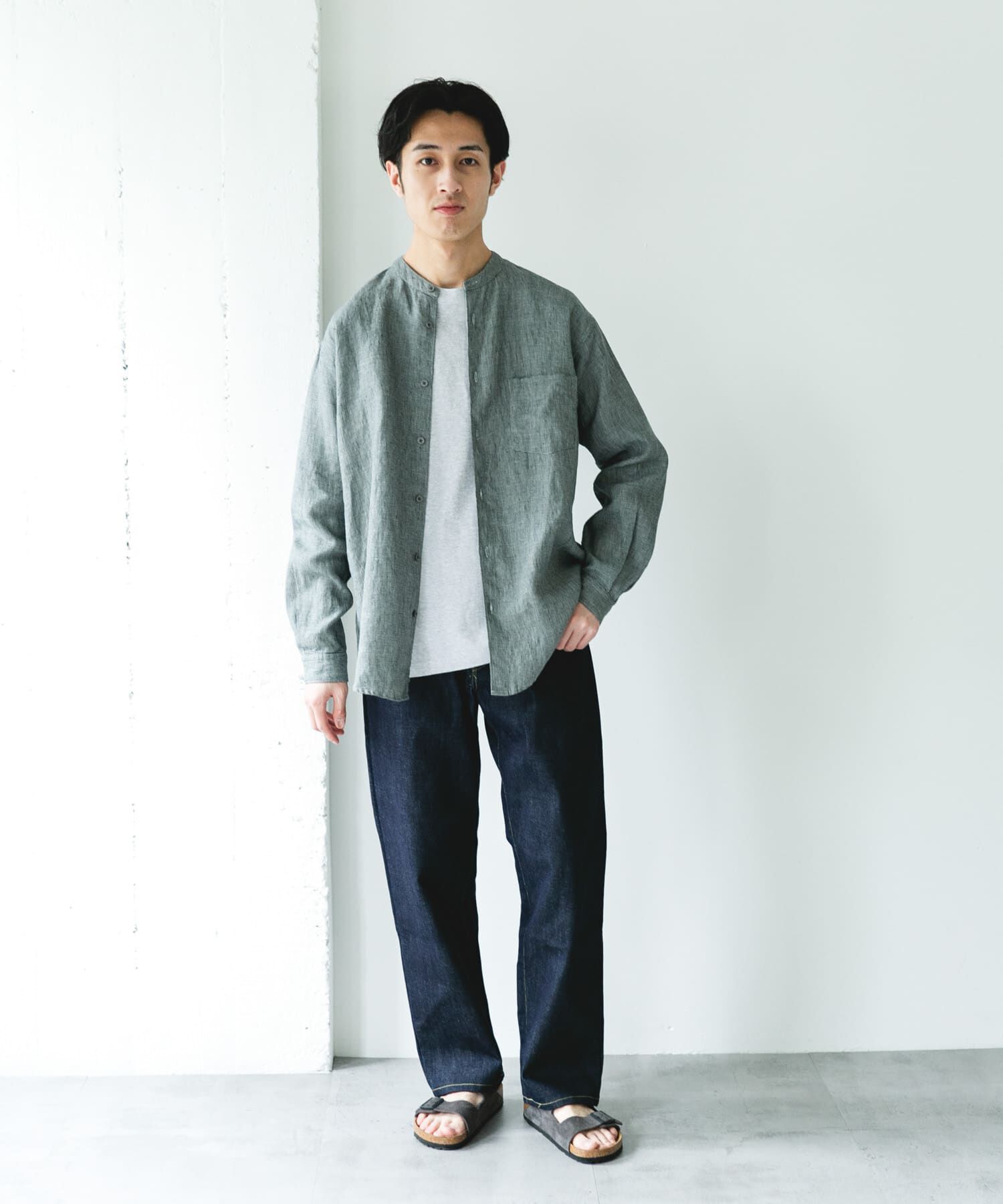 URBAN RESEARCH DOORS「シルケットリネン バンドカラーロングスリーブシャツ」|シャツ・ブラウス|