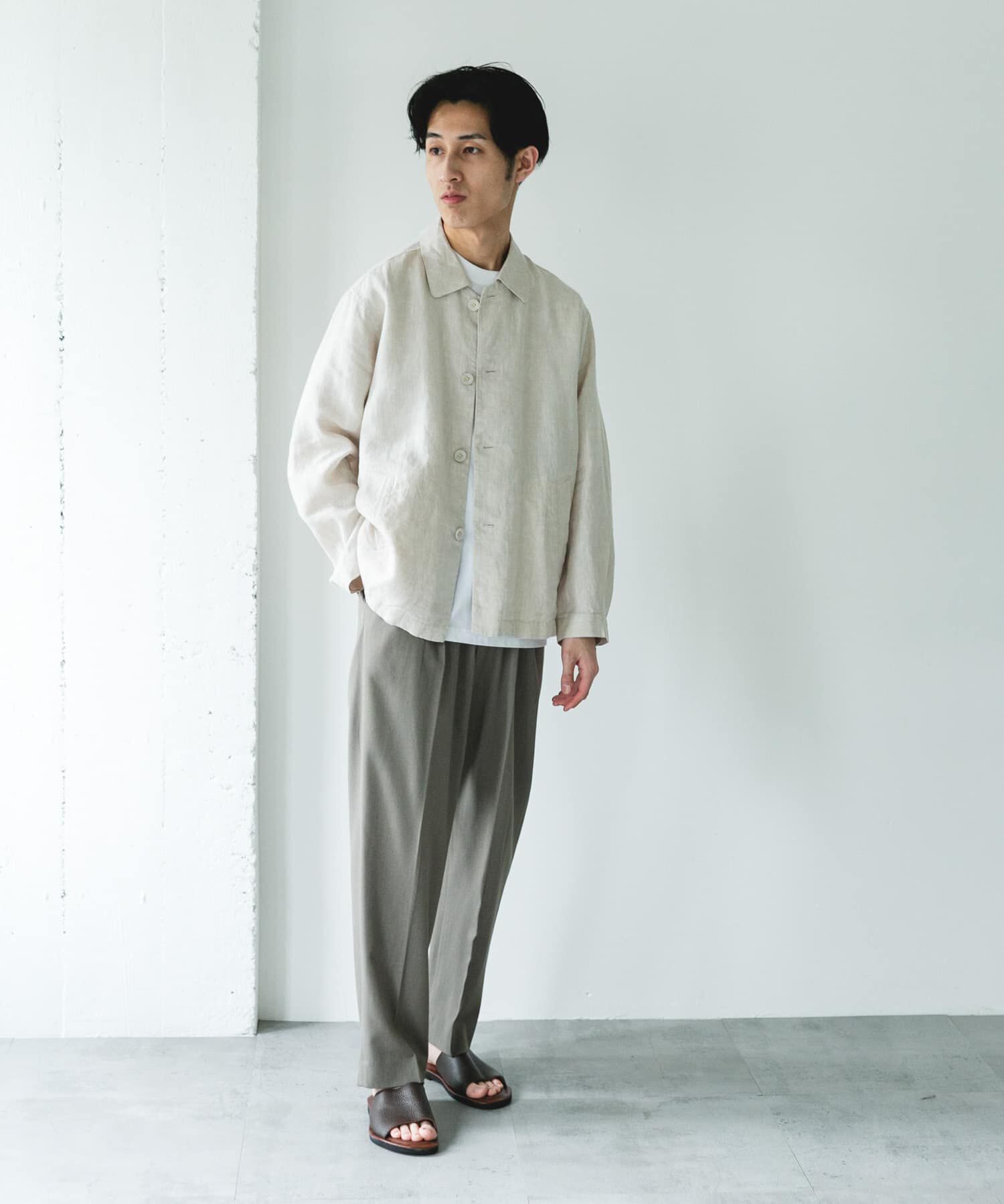 URBAN RESEARCH DOORS「シルケットリネン シャツジャケット」|ノーカラーコート|