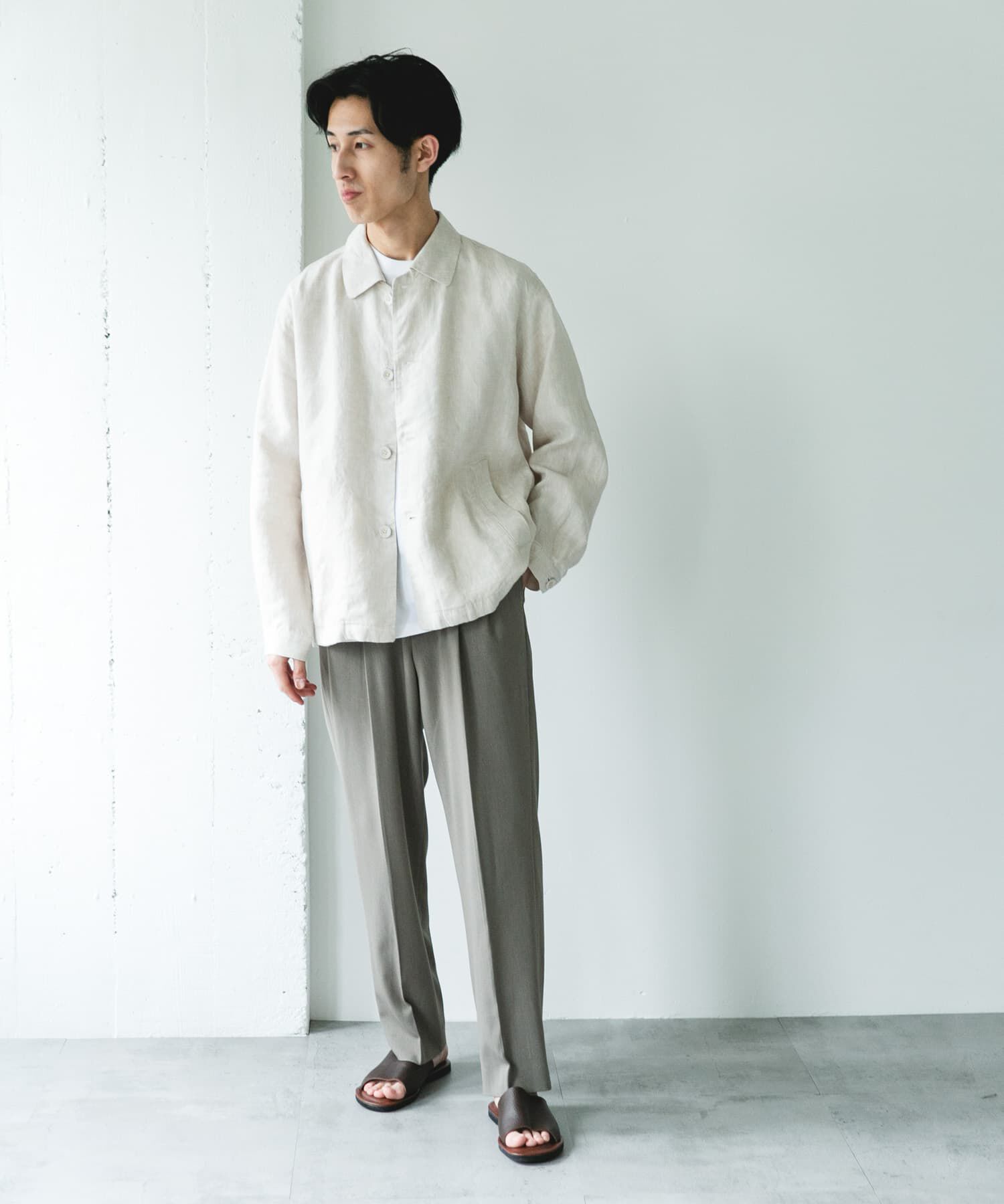 URBAN RESEARCH DOORS「シルケットリネン シャツジャケット」|ノーカラーコート|