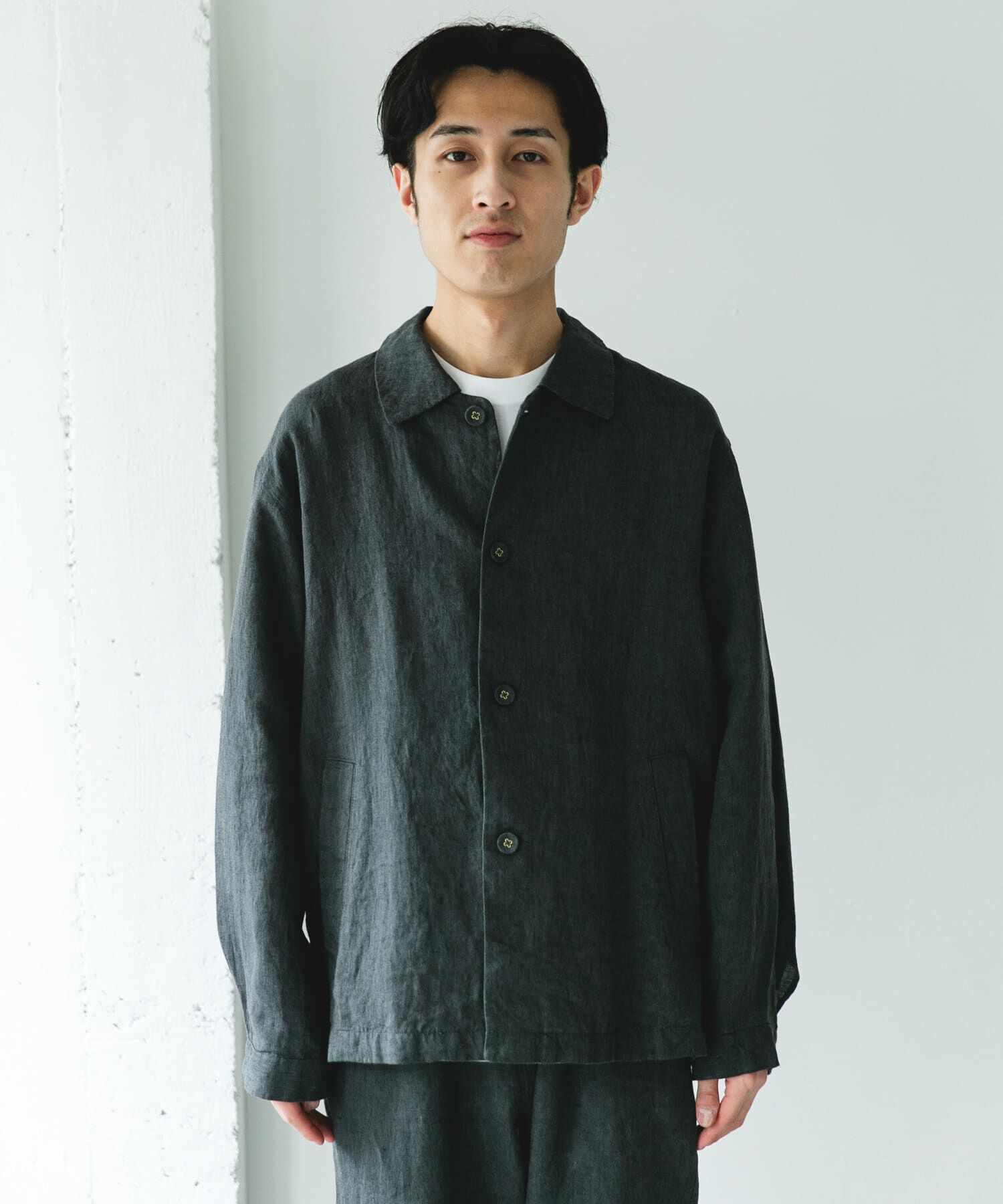 URBAN RESEARCH DOORS「シルケットリネン シャツジャケット」|ノーカラーコート|