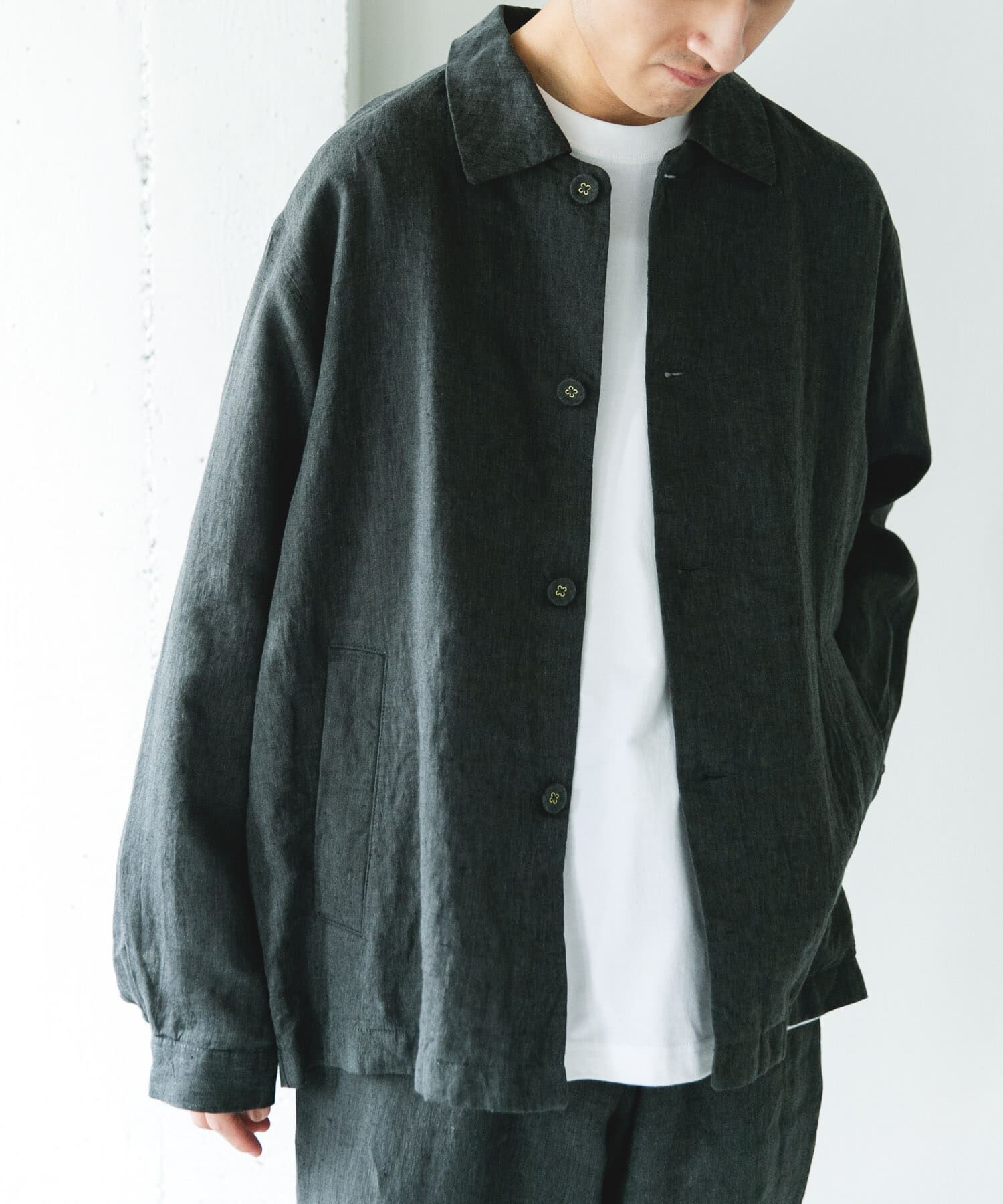 URBAN RESEARCH DOORS「シルケットリネン シャツジャケット」|ノーカラーコート|