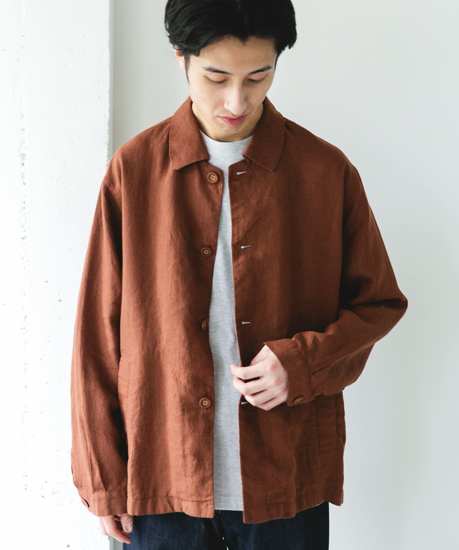 URBAN RESEARCH DOORS「シルケットリネン シャツジャケット」|ノーカラーコート|