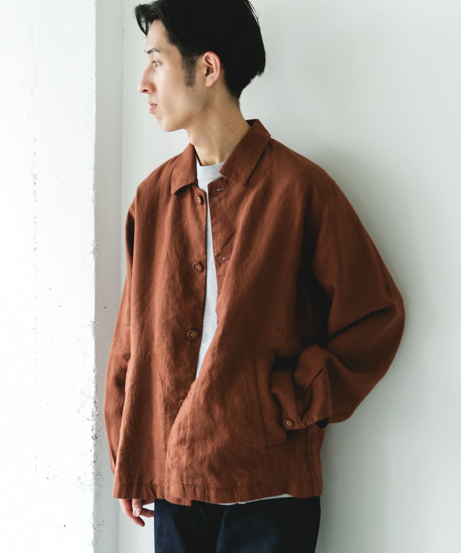 URBAN RESEARCH DOORS「シルケットリネン シャツジャケット」|ノーカラーコート|