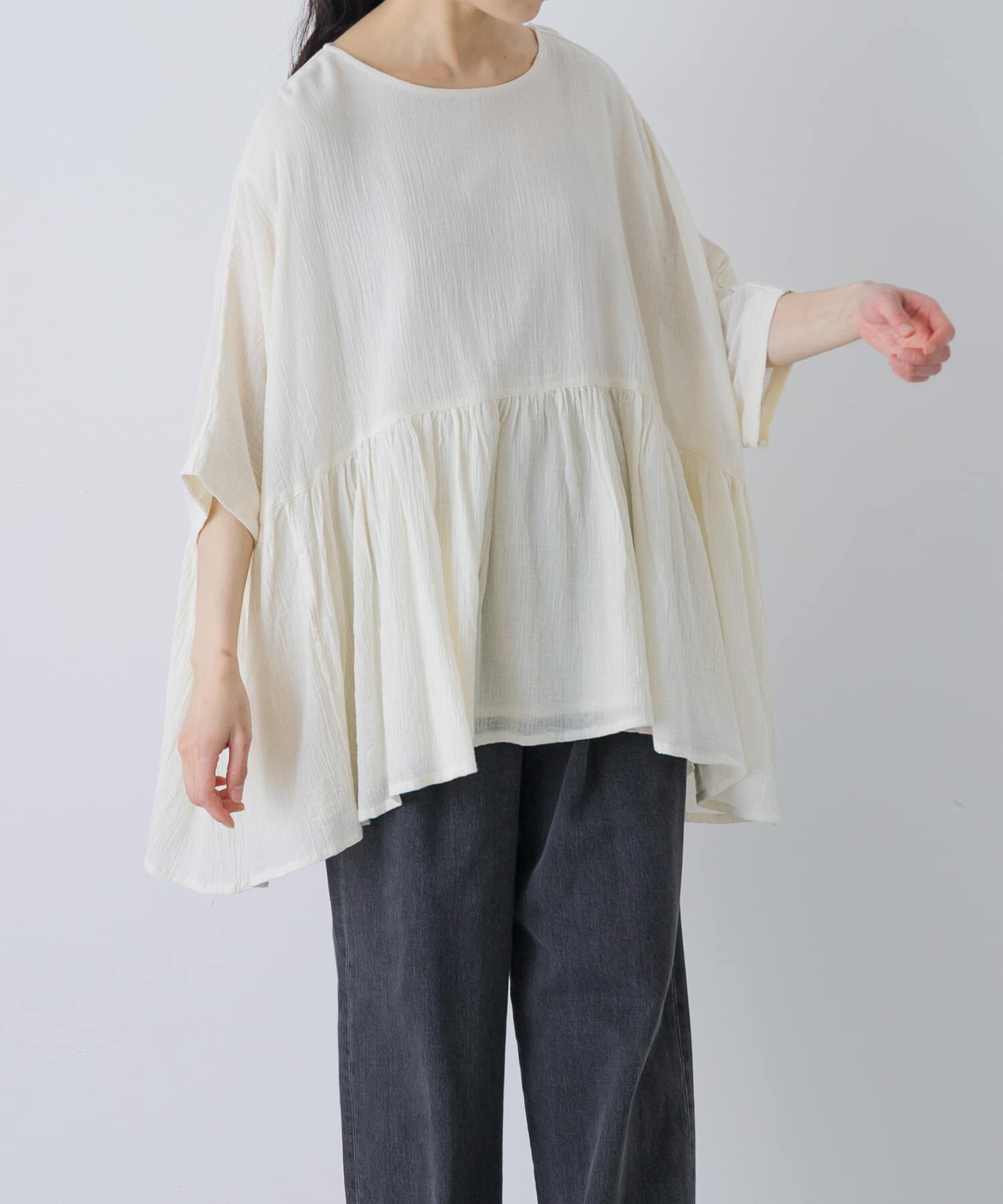 かぐれ「コットンクレープギャザーブラウス」|シャツ・ブラウス|アイボリー